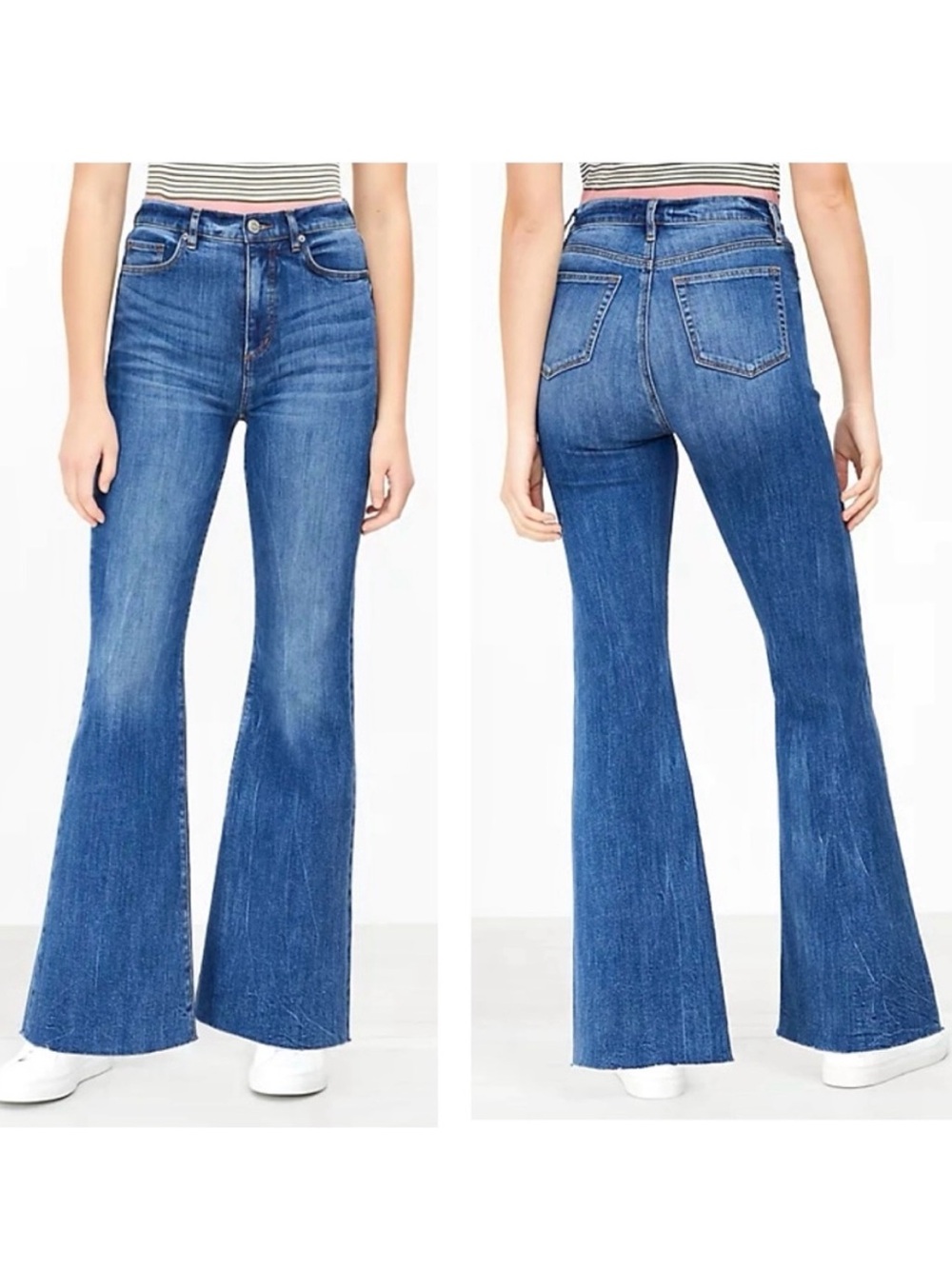 Loft High Rise Sandal Flare Jeans Women’s Size 8 Faded Stretch Raw Frayed Hems